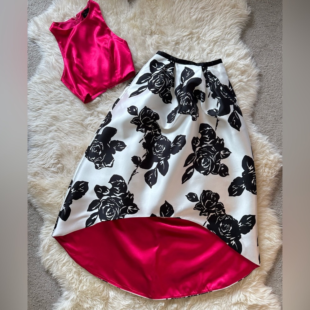 DONATED 🚫 Black & White Floral Skirt & Tank Set, Party, Prom, Sz 1/2 XS XXS